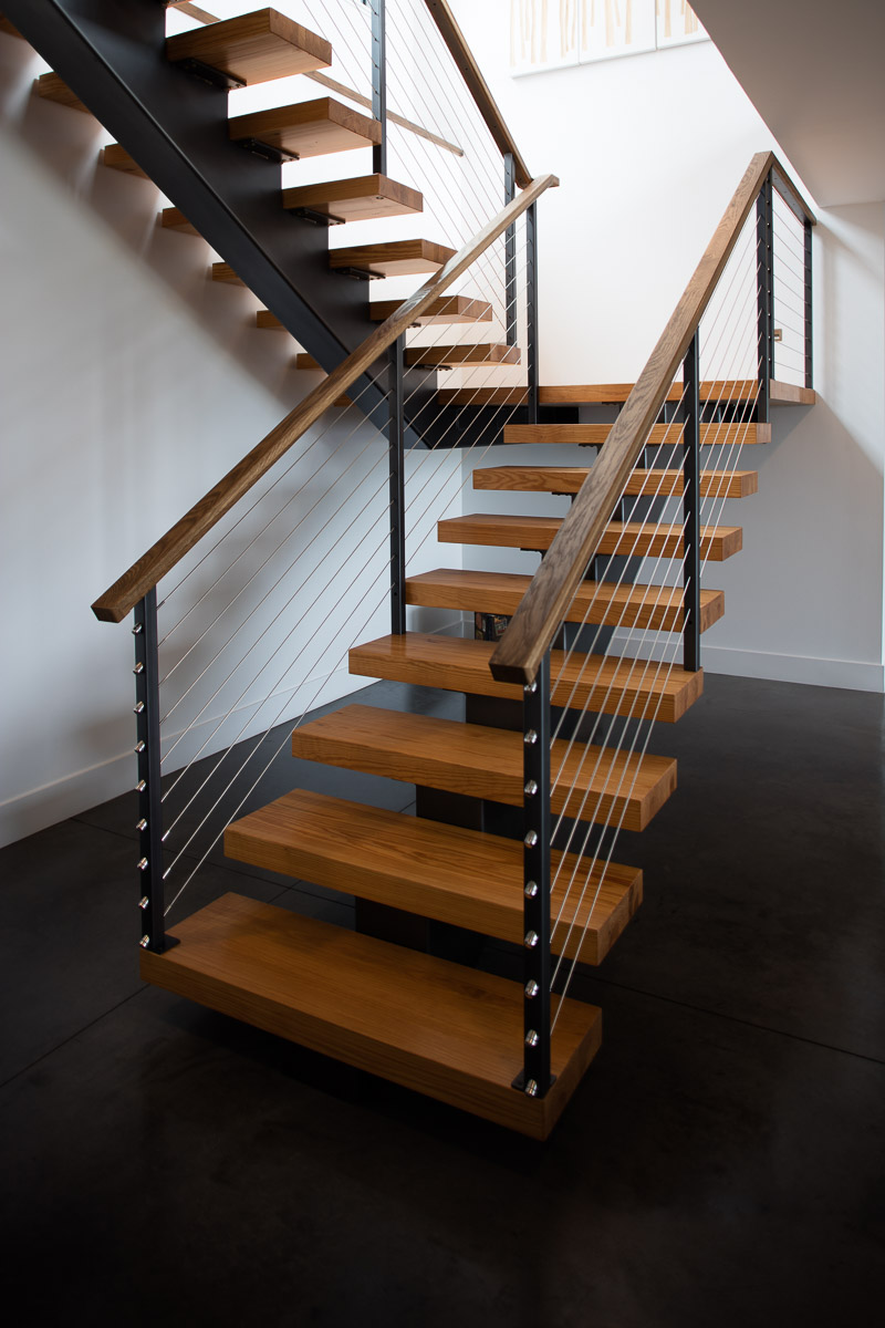custom steel cable rail stair Lucid Architecture